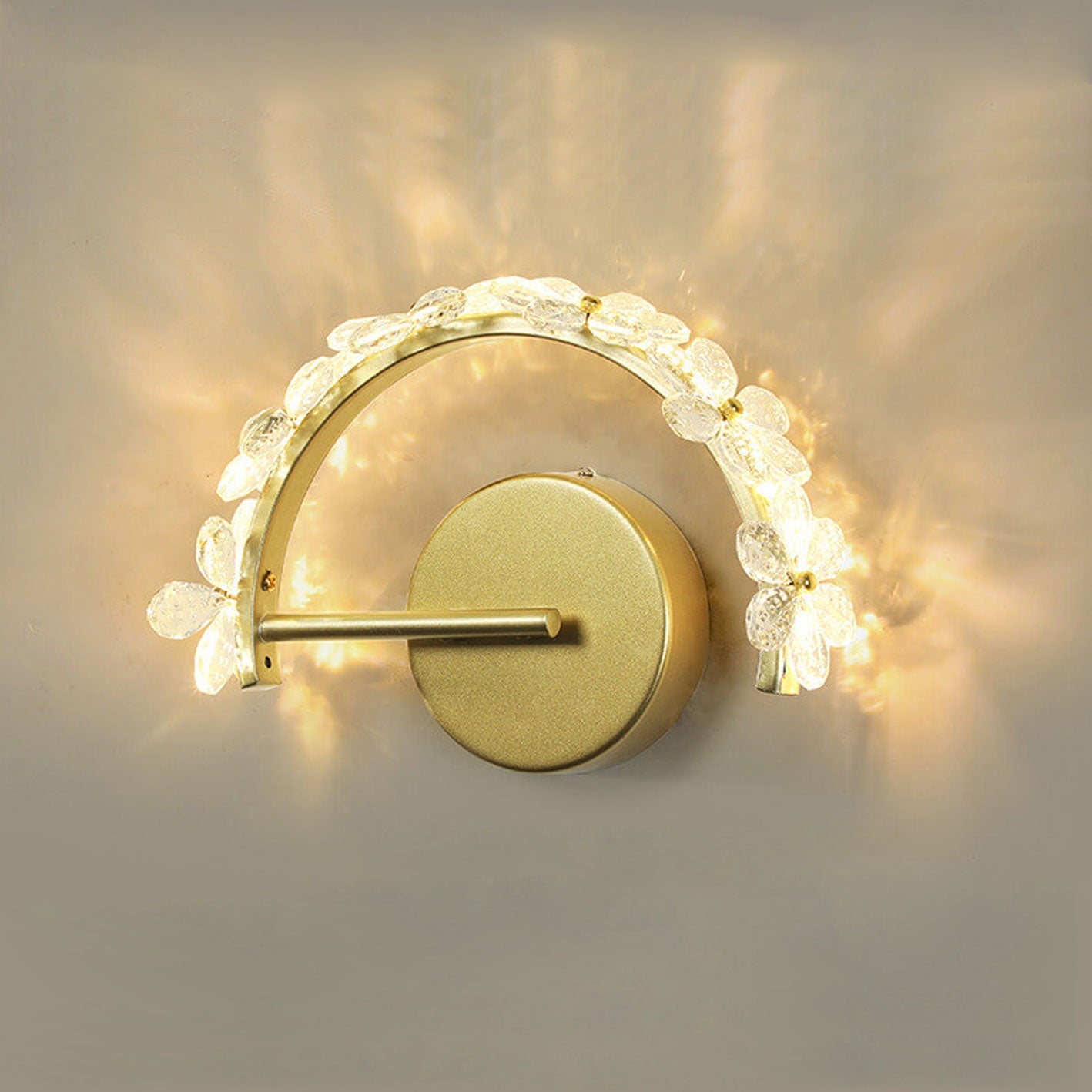 Nordic Gold Crystal Flower Half Circle LED Wall Sconce Lamp