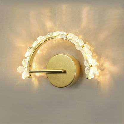 Nordic Gold Crystal Flower Half Circle LED Wall Sconce Lamp