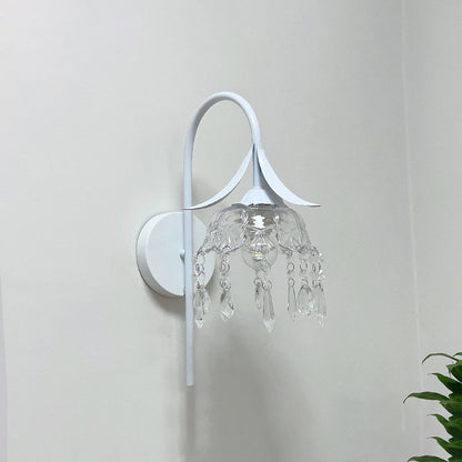 Iron Flower Glass Shade Crystal 1-Light Wall Sconce Lamp