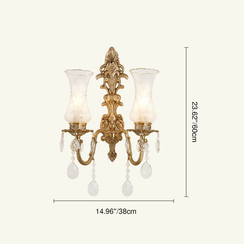 French Crystal Candelabra Brass 1/2 Light Wall Sconce Lamp