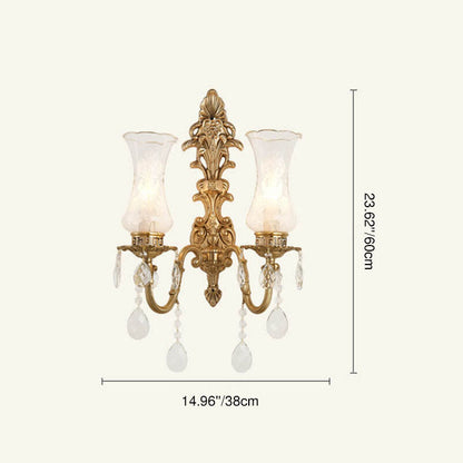 French Crystal Candelabra Brass 1/2 Light Wall Sconce Lamp