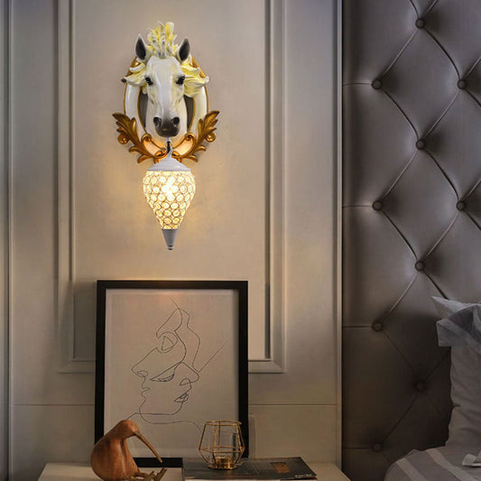 European Resin Horse Head Lantern 1-Light Wall Sconce Lamp