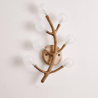 Traditional Tree Fork Resin Glass 7-Light Wall Sconce Lamp