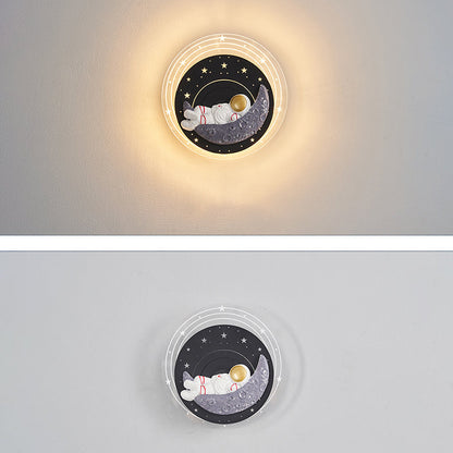 Starry Sky Moon Resin Astronaut Round LED Wall Sconce Lamp