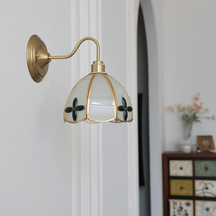 Deco Brass Round Glass Shade 1-Light Wall Sconce Lamp