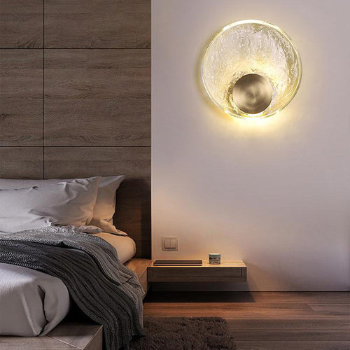 Brass Water-ripple Round Crystal LED Wall Sconce Lamp