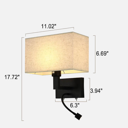 Solid Rectangular Iron Fabric 2-Light Wall Sconce Lamp