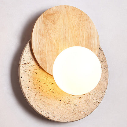 Japanese White Travertine Disc 1-Light Wall Sconce Lamp