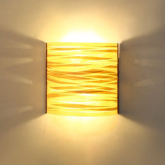 Japanese Wood Veneer Arch 1-Light Wall Sconce Lamp