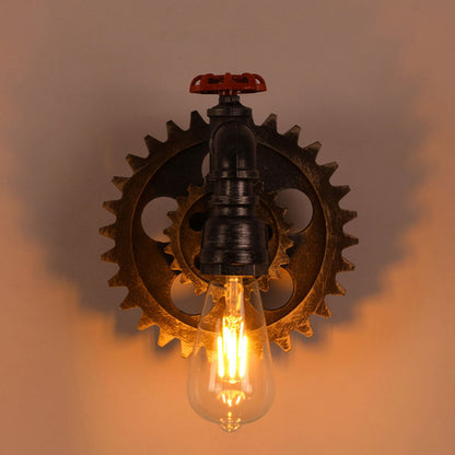 Gear-shaped Wrought Iron 1/2-Light Wall Sconce Lamp