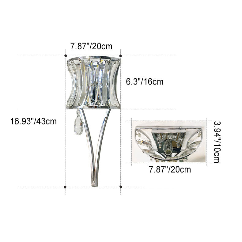 Prismatic Clear Crystal Shade Iron 1-Light Wall Sconce Lamp