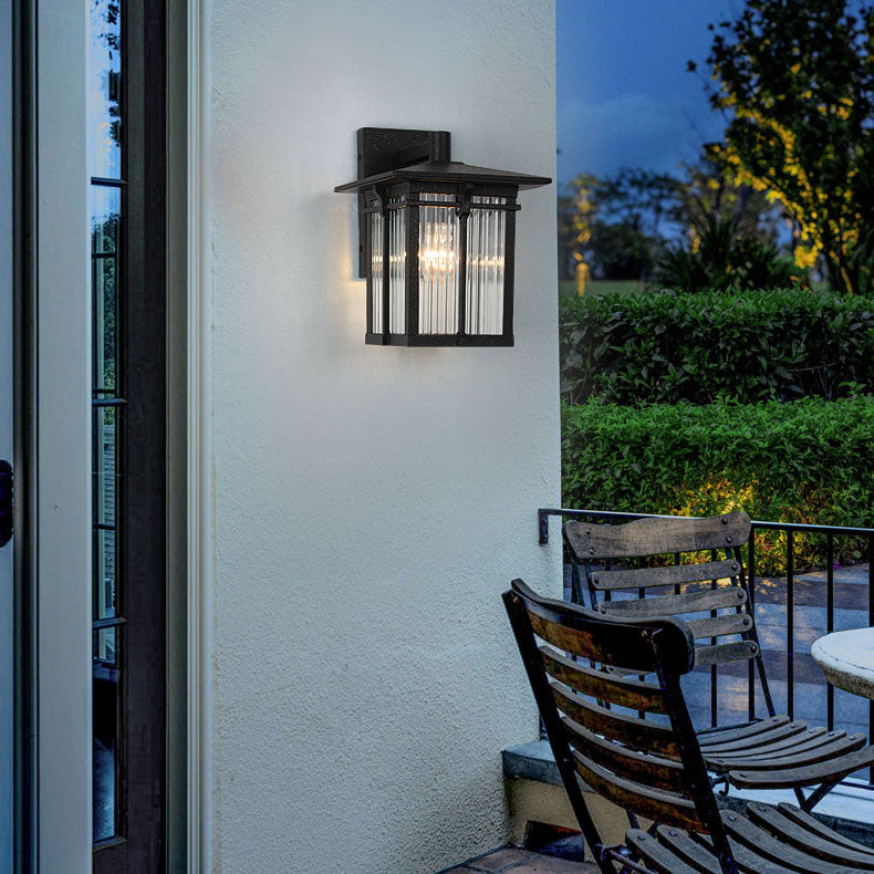 Aluminum Frame Ribbed Glass Shade 1-Light Wall Sconce Lamp