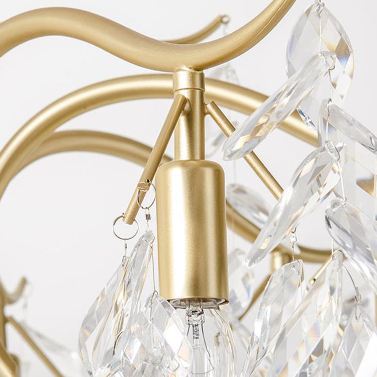 French Leaf Iron Copper Crystal 2-Light Wall Sconce Lamp