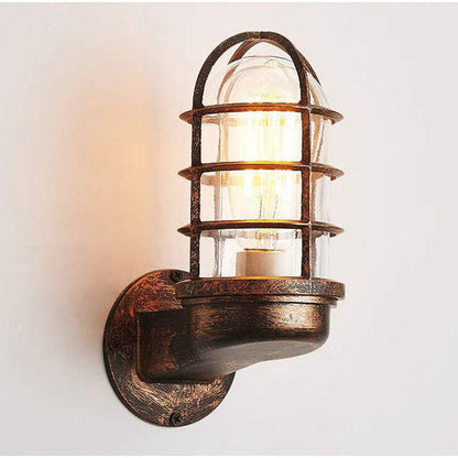 Colonial Cylinder Iron Glass 1-Light Wall Sconce Lamp