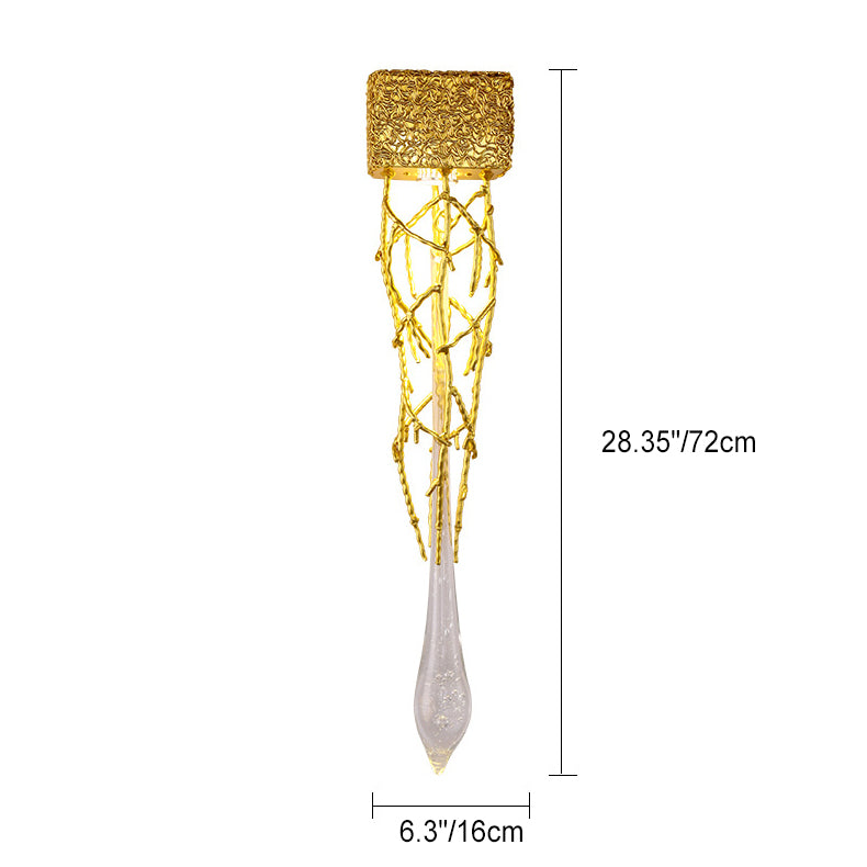 Iron Copper Crystal Branch Drop 1-Light Wall Sconce Lamp