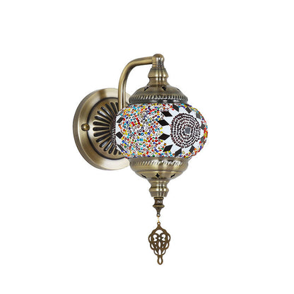 Retro Iron Glass Mosaic Globe 1-Light Wall Sconce Lamp
