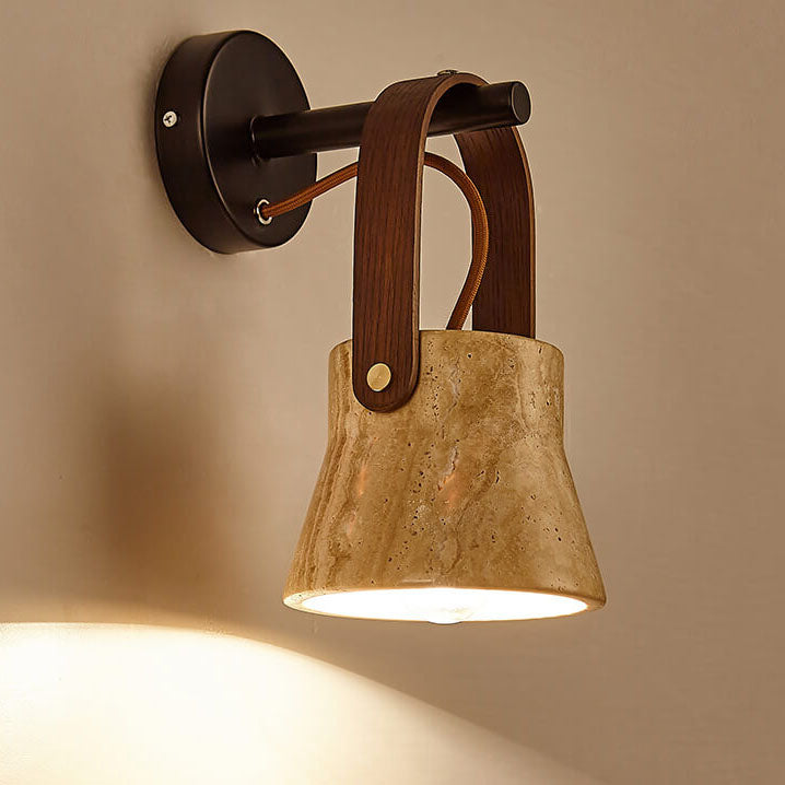 Japanese Yellow Travertine Round 1-Light Wall Sconce Lamp