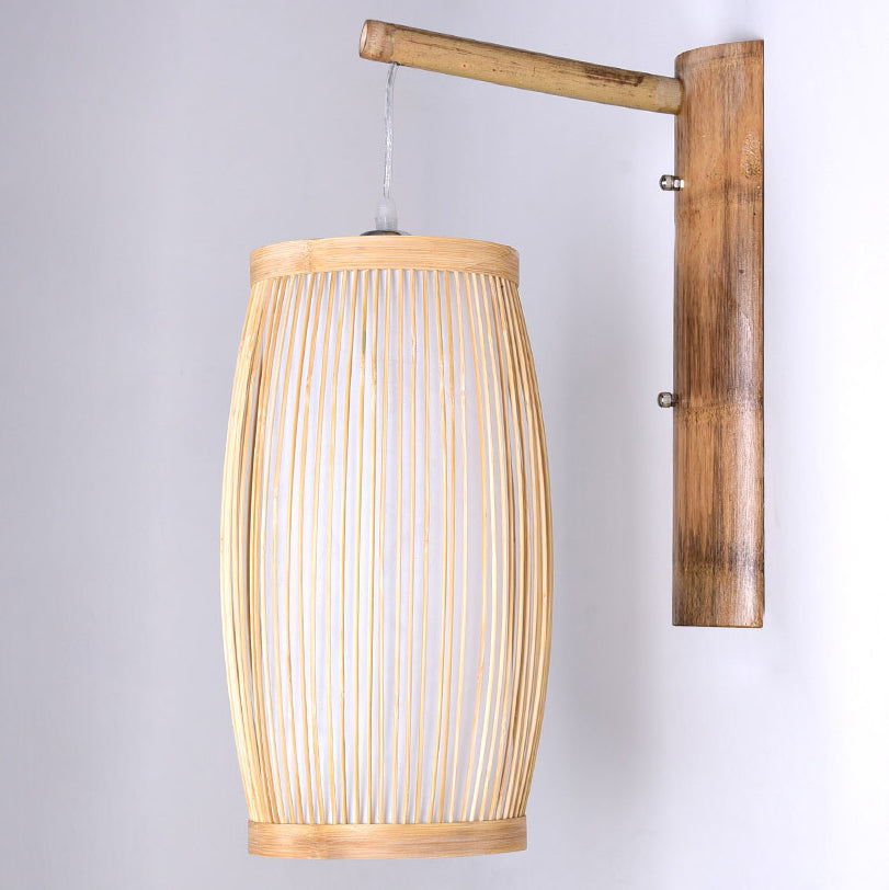 Traditional Japanese Cubic Bamboo 1-Light Wall Sconce Lamp