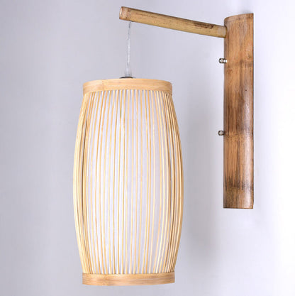 Traditional Japanese Cubic Bamboo 1-Light Wall Sconce Lamp