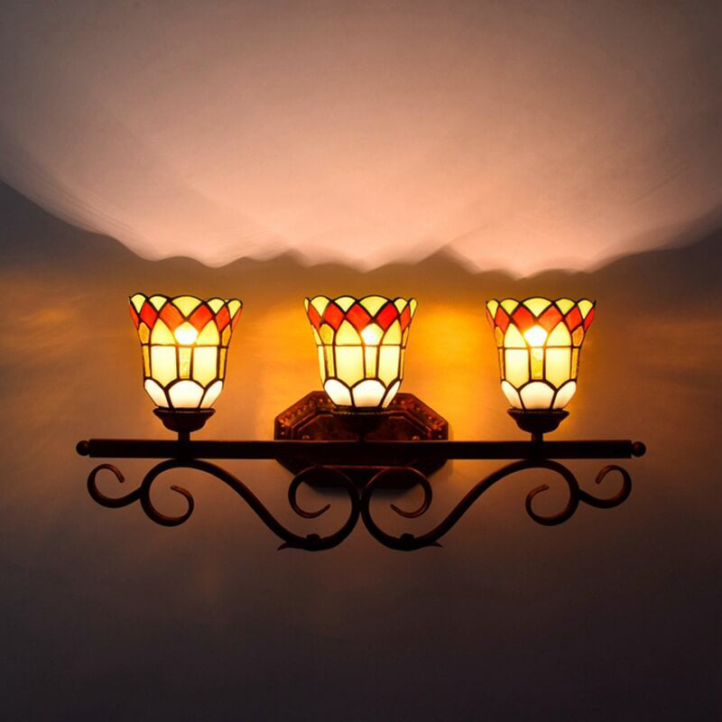 Tiffany Glass Mirror Front Light 3-Light Wall Sconce Lamp