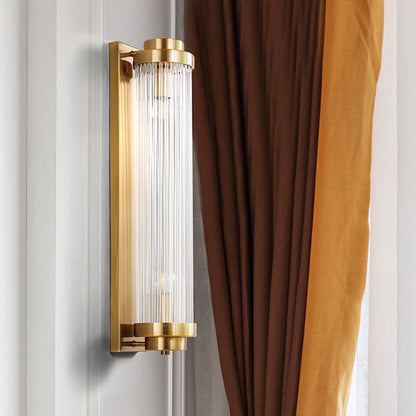 European Iron Glass Cylinder 2-Light Wall Sconce Lamp