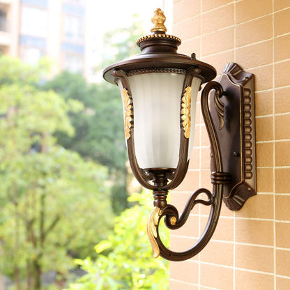 Coffee Aluminum Glass 1-Light Waterproof Wall Sconce Lamp