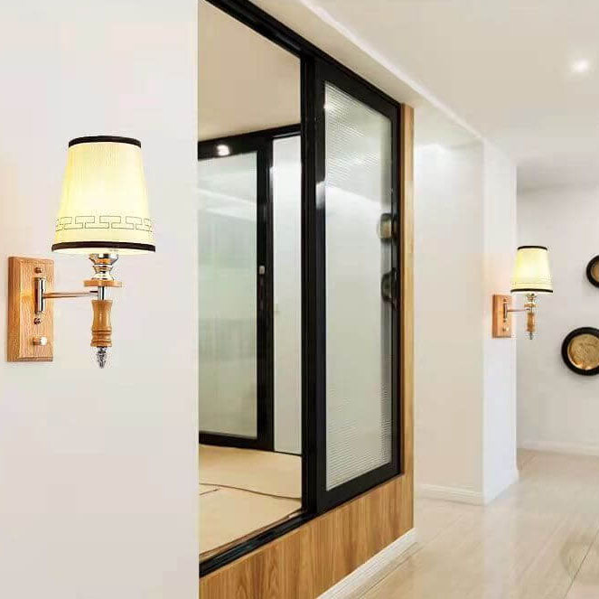 Chinese Fabric Barrel Shade 1-Light Wall Sconce Lamp