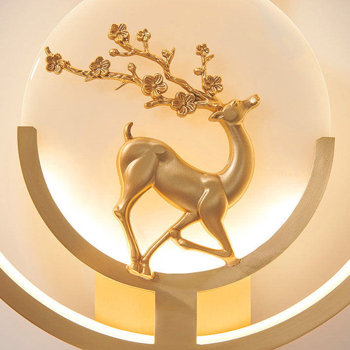 Transitional Round Fawn Copper Marble LED Wall Sconce Lamp