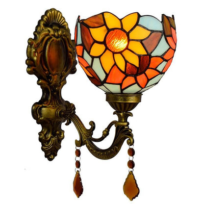 Tiffany Sunflower Stained Glass 1-Light Wall Sconce Lamp