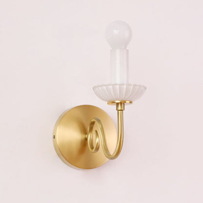 French Candelabra Brass Glass 1-Light Wall Sconce Lamp
