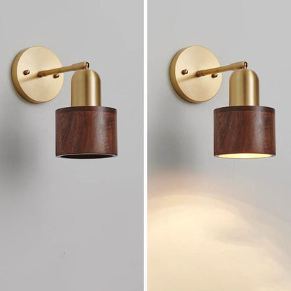 Light Luxury Copper Walnut Round 1-Light Wall Sconce Lamp
