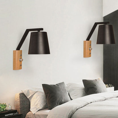 Nordic Solid Wood Cylindrical 1-Light Wall Sconce Lamp