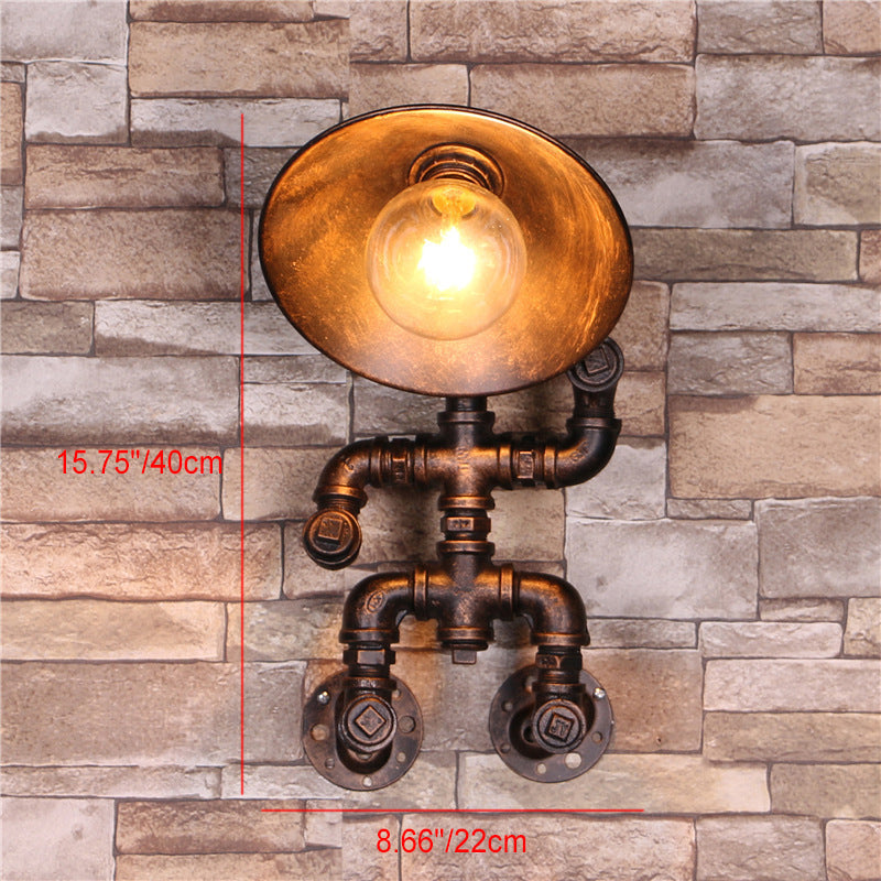 Industrial Dome Pipe Iron 1-Light Wall Sconce Lamp