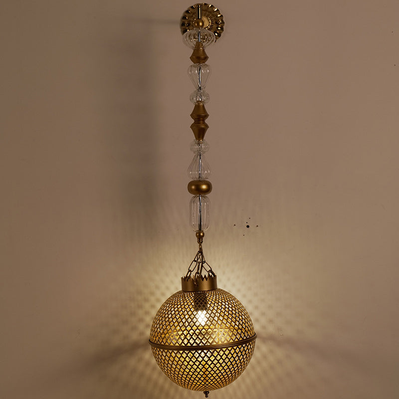 Iron Glass Skeletonized Ball 1-Light Wall Sconce Lamp