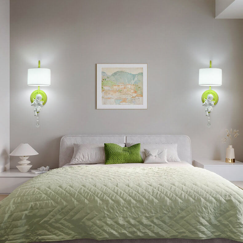 Angel Resin Round Fabric 1-Light Wall Sconce Lamp