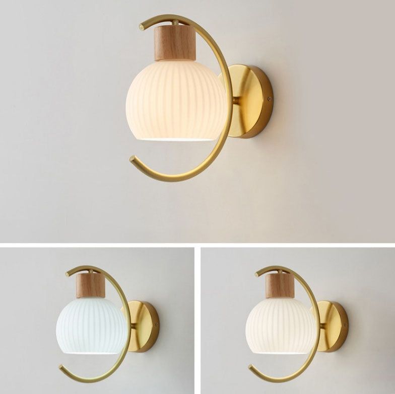 Ball Stripe Acrylic Wood Iron 1-Light Wall Sconce Lamp