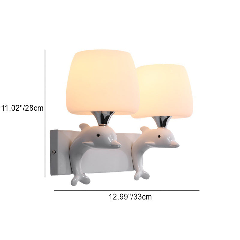Dolphin Metal Resin Glass 1/2 Light Wall Sconce Lamp