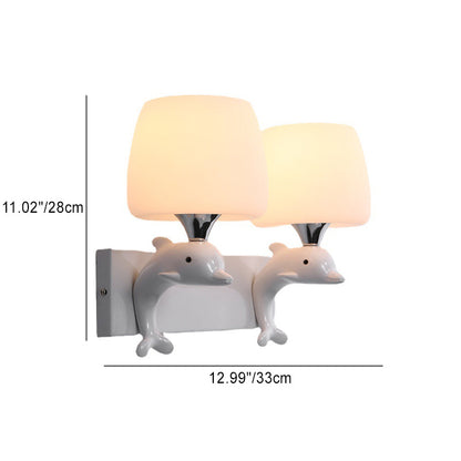 Dolphin Metal Resin Glass 1/2 Light Wall Sconce Lamp