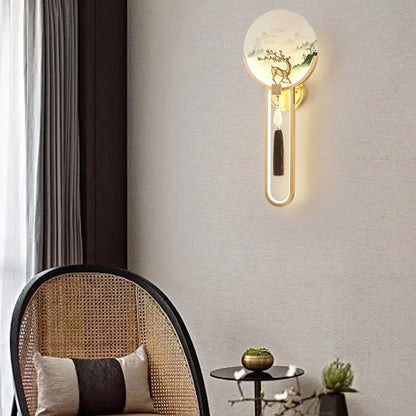 Traditional Chinese All-Copper Glass LED Wall Sconce Lamp