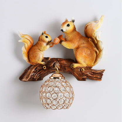 Creative Squirrel Resin Crystal 1-Light Wall Sconce Lamp