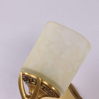 European Antler Brass Glass 1-Light Wall Sconce Lamp