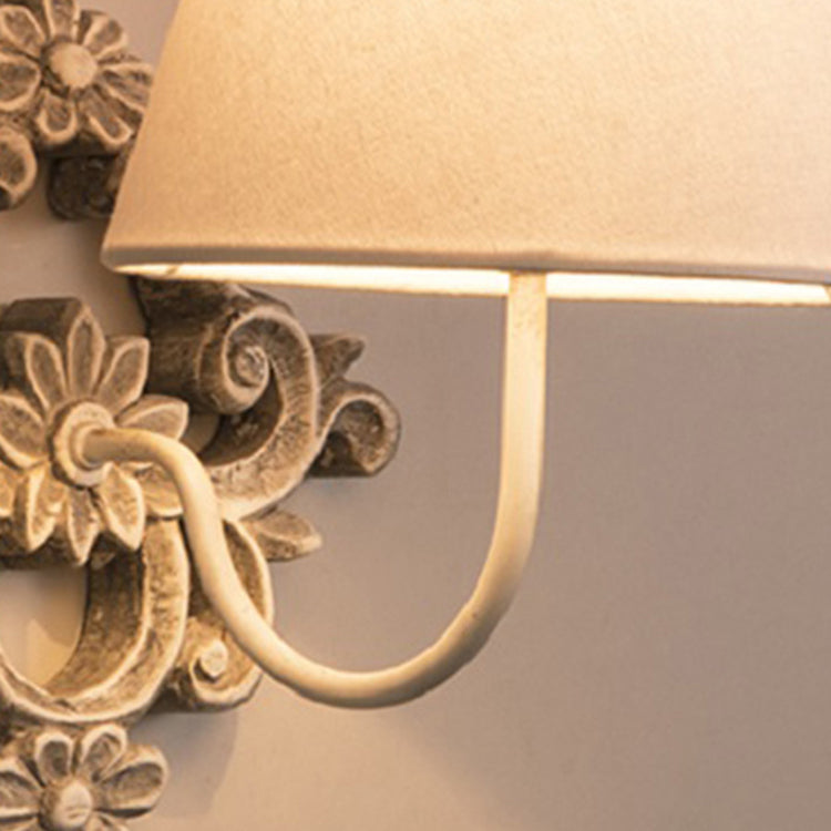 Carved Cylinder Solid Wood Fabric 1-Light Wall Sconce Lamp
