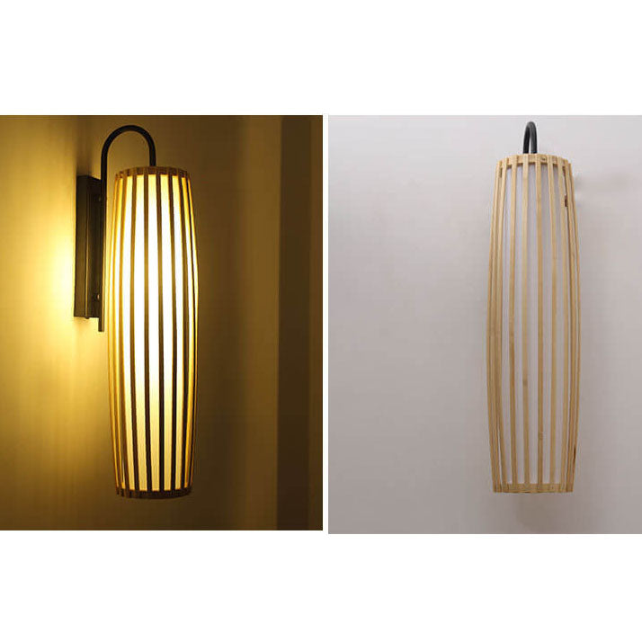 Chinese Bamboo Iron Lantern Column 1-Light Wall Sconce Lamp