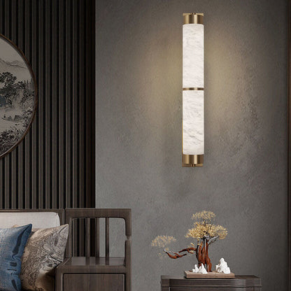 Light Luxury Full Copper Marble Column LED Wall Sconce Lamp