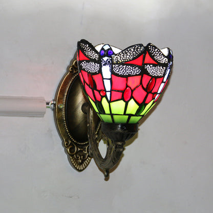 Tiffany Glass Iron Round Bowl 1-Light Wall Sconce Lamp