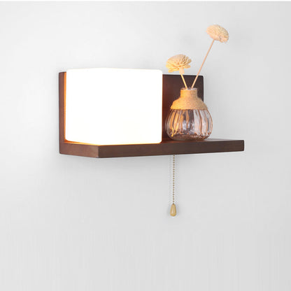 Rectangular Shelf Wood Glass 1-Light Wall Sconce Lamp