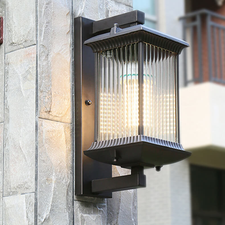 Square Glass 1-Light Outdoor Waterproof Wall Sconce Lamp