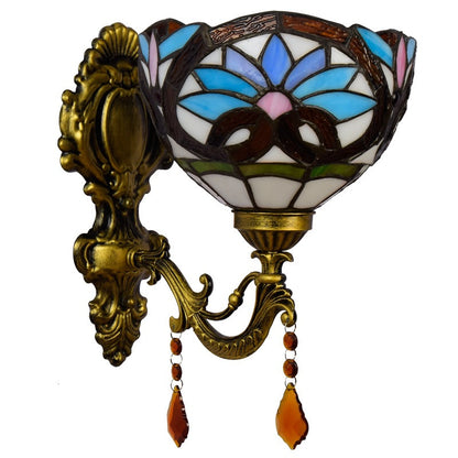 Tiffany Iron Crystal Glass Bowl 1-Light Wall Sconce Lamp
