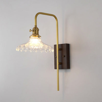 Traditional Round Wood Iron Glass 1-Light Wall Sconce Lamp