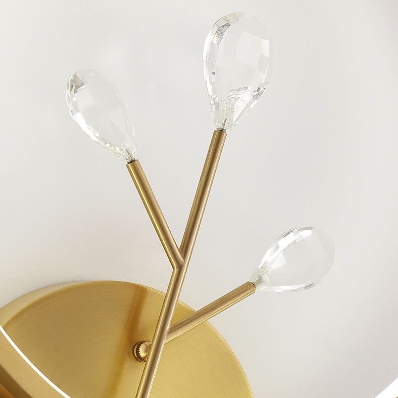 Brass Crystal Tree Branch Circle LED Wall Sconce Lamp